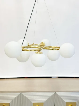 LUSTRE - Lustră auriu/alb 2332/7, 7 becuri E27, 75 cm diametru