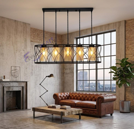 Lustra 2337/5 rectangulara negru mat cu abajururi ambra [1]