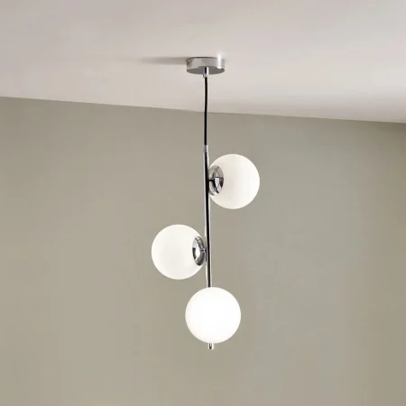 LUSTRE - Lustră suspendată verticală 2338/3 cu 3 surse E27, design modern crom și sticlă albă mată