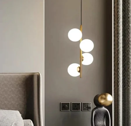 LUSTRE - Lustră suspendată 2338/4 GD cu finisaj auriu și abajururi din sticlă albă mată, 4 becuri E27