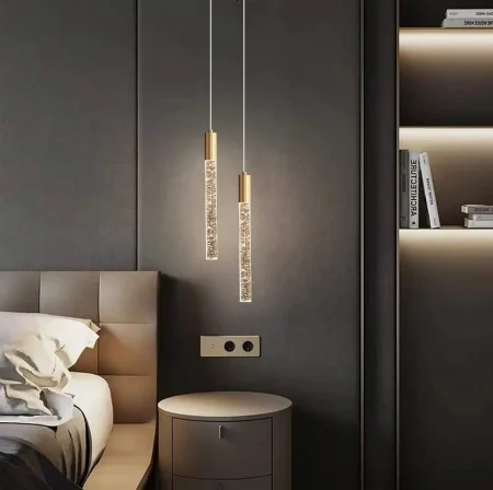 LUSTRE - Lustră 2352/1, LED, sticlă cu bule, metal auriu, reglabilă