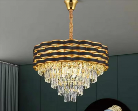 Candelabru 2356 – Metal auriu și negru, sticlă imitatie cristal, design modern, înălțime reglabilă [1]