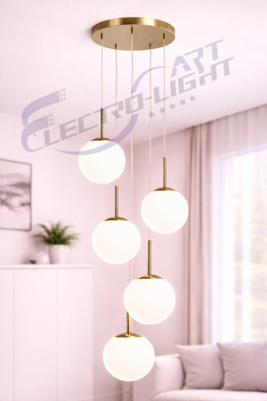 LUSTRE - Lustră 2403/5 auriu cu 5 pendule din sticlă albă mată