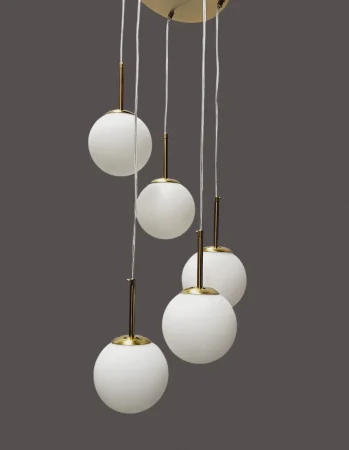 Lustră 2403/5 auriu cu 5 pendule din sticlă albă mată [1]