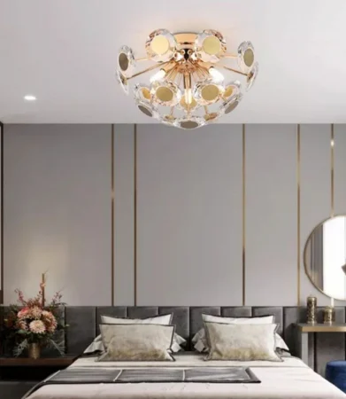 LUSTRE - Lustră 2408/350 din cristal și metal – eleganță aurie în format compact, cu 3 LED-uri G9 incluse