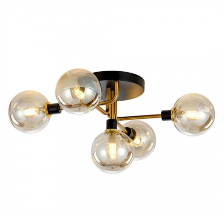 Lustră modernă 2408/5 CP+BK cu 5 becuri E27, metal auriu și negru [2]