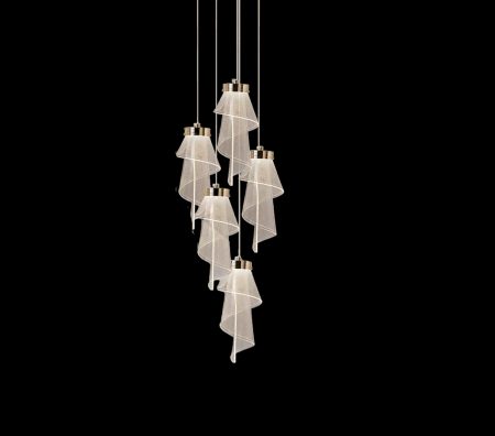 LUSTRE - Lustră 243/5 GD, 5 LED-uri, 50W, Reglabilă până la 200 cm, Metal & Acril, 3 Tipuri de Lumină