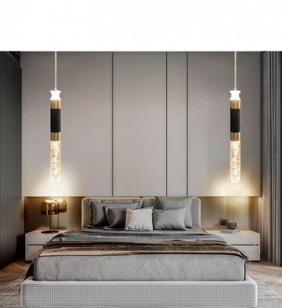 PENDULE - Pendul LED modern 2512/1 – negru și auriu, sticlă, înălțime reglabilă