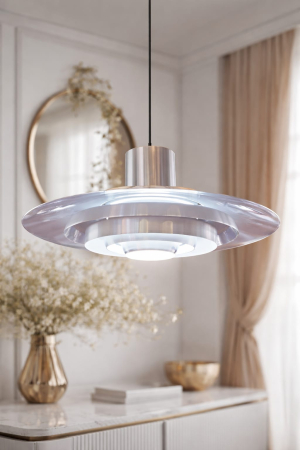 PENDULE - Lustră 2520 L argintie din aluminiu cu discuri suprapuse design modern 50 cm