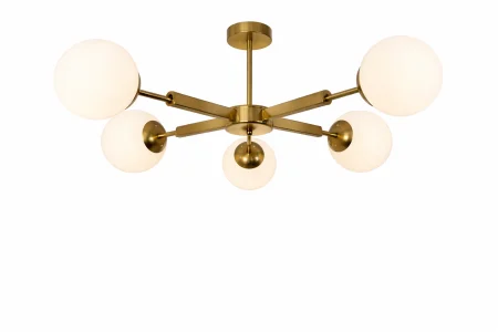 Lustră 2555/5 cu 5 globuri din sticlă mată, metal crom sau auriu, Ø90 cm [1]