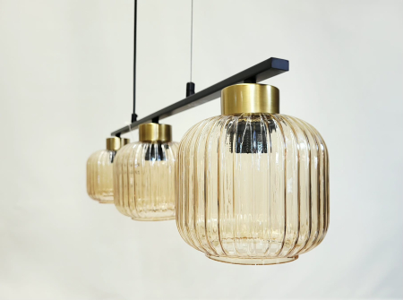 Lustră 2615/3 cu globuri aurii din sticlă striată [2]