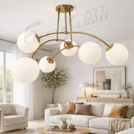 LUSTRE - Lustra aurie 2619/6 design geometric cu globuri mate