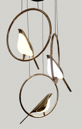 Lustră LED 3002/3H cu 3 pendule aurii și decorațiune pasăre [1]