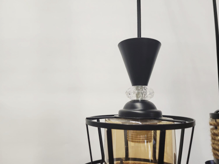 Lustră 3049/3 3 pendule metal negru + sticlă aurie rustic-industrial [3]