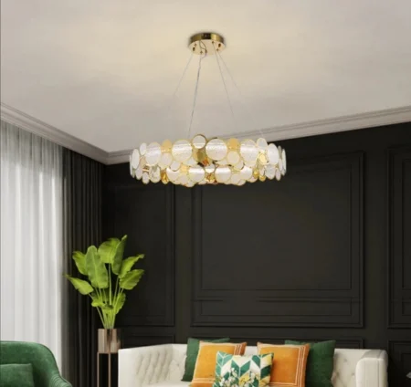 LUSTRE - Lustră 3160/600 GD+WH, elegantă, 8xE14, metal auriu și sticlă albă, 60x100 cm