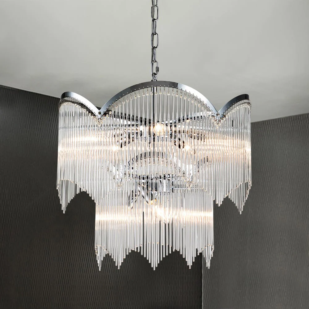 LUSTRE - Lustră Elegantă 3333/500 CH, 5xE14, Metal și Cristal, Argintiu, cu Înălțime Reglabilă
