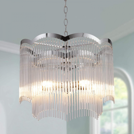 Lustră Elegantă 3333/500 CH, 5xE14, Metal și Cristal, Argintiu, cu Înălțime Reglabilă [1]