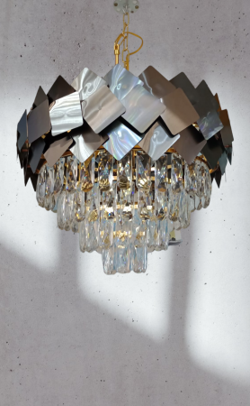 LUSTRE - Lustră 3362/400 BK, 6xE14 Reglabilă, Metal Auriu & Negru cu Sticlă Imitatie Cristal, Diametru 40 cm
