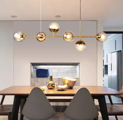 LUSTRE - Lustră 5029/6 GD+AMB, 6xE27, metal auriu și sticlă aurie, 120x120 cm reglabilă