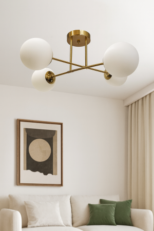 LUSTRE - Lustră 5045/4 GD – 4 becuri E27, finisaj auriu, sticlă alb mat