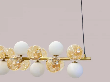 Lustră aurie 5090/27, 27 becuri G9, sticlă alb/auriu, 120 cm [2]