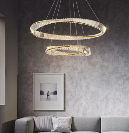 LUSTRE - Lustră LED 6039/6+4 128W cu telecomandă, metal și sticlă tip cristal, finisaj auriu sau crom, reglabilă