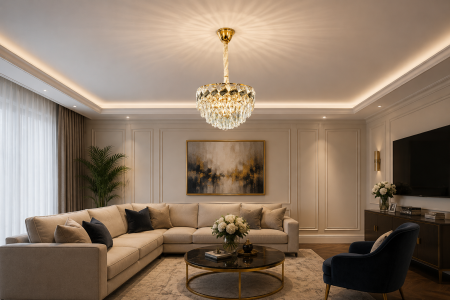 LUSTRE - Lustră 6664/300 Aurie cu Cristale Decorative și Design Elegant Rotund