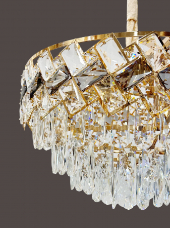 LUSTRE - Lustră 6664/400 Aurie, 5x E14, Metal și Sticlă Imitatie Cristal, Înălțime Reglabilă