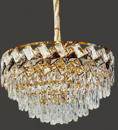 Lustră 6664/400 Aurie, 5x E14, Metal și Sticlă Imitatie Cristal, Înălțime Reglabilă [2]