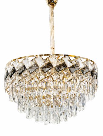 LUSTRE - Lustră 6664/500 GD, 9xE14, metal și sticlă imitație cristal, auriu-alb-fumuriu