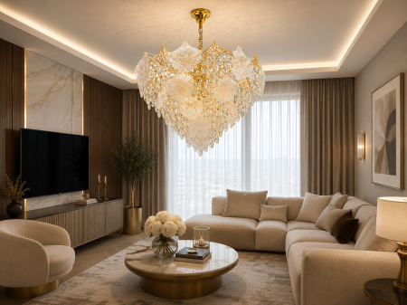 LUSTRE - Lustră 6735 aurie cu frunze din sticlă tip cristal