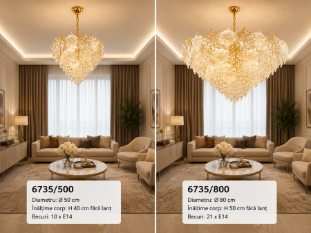 Lustră 6735 aurie cu frunze din sticlă tip cristal [3]