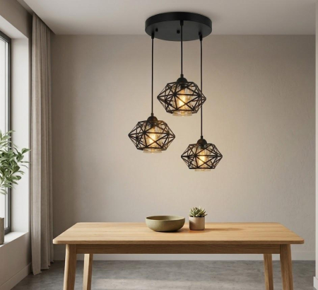 LUSTRE - Lustra moderna 7706/3 negru cu sticla aurie diametru 35 cm