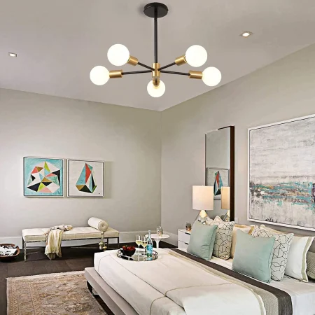 LUSTRE - Lustră 8049/5C, 5xE27, Negru cu Auriu, Modernă, Înălțime Reglabilă