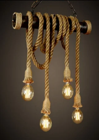 LUSTRE - Lustră 8202/4, 4xE27, sfoară textilă, negru-crem, stil retro-modern