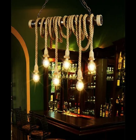 Lustră 8202/6, 6xE27, sfoară textilă, negru-crem, retro-modern [1]