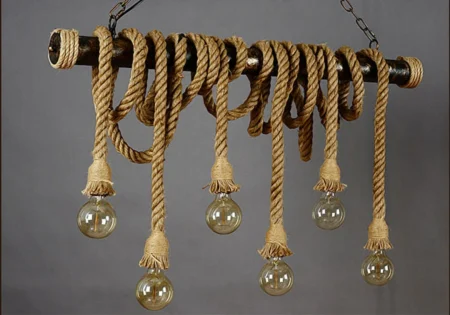 LUSTRE - Lustră 8202/6, 6xE27, sfoară textilă, negru-crem, retro-modern