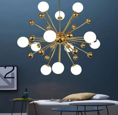 LUSTRE - Lustră Modernă 8810/12, Design Elegant cu 12 Abajururi Albe, LED G4 Inclus, Gold/Alb, 80x70x120 cm