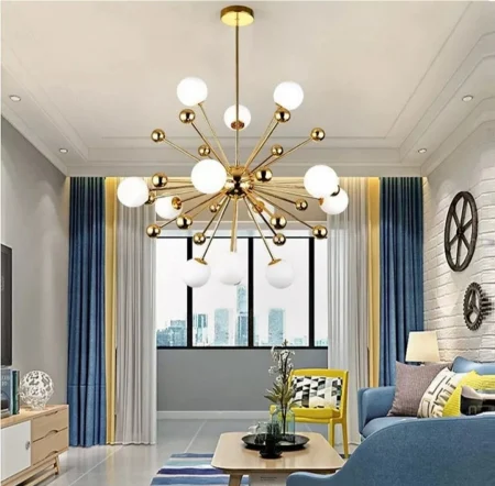 Lustră Modernă 8810/12, Design Elegant cu 12 Abajururi Albe, LED G4 Inclus, Gold/Alb, 80x70x120 cm [1]