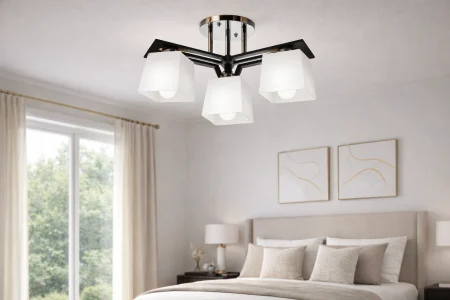 REDUCERI - Lustră 91366/3 crom-negru, 3 becuri E27, design cubic