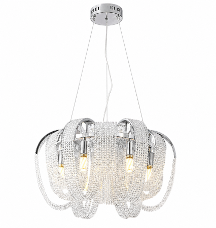 Lustră 9228/6 CH, 6xE14, Argintie, Cristal & Metal, 70x35x100 cm, Înălțime Reglabilă [1]