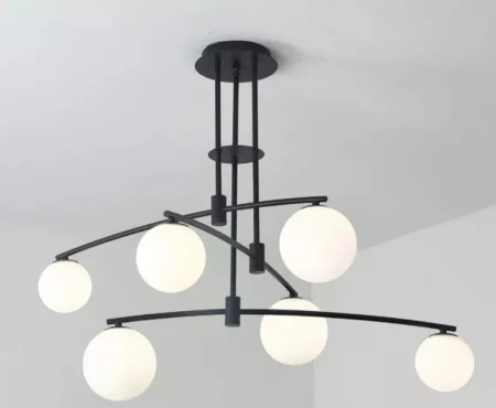 LUSTRE - Lustră Modernă 9399/6 BK, 6xG9 LED 9W Incluse, Negru cu Abajururi Albe, 100x41 cm