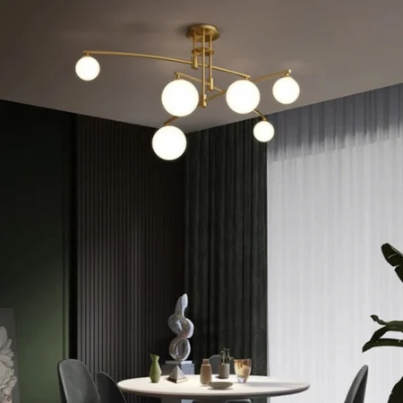 LUSTRE - Lustră 9399/6 GD Aurie cu 6x G9 LED, Abajur Alb, 100 cm Lățime, Design Modern