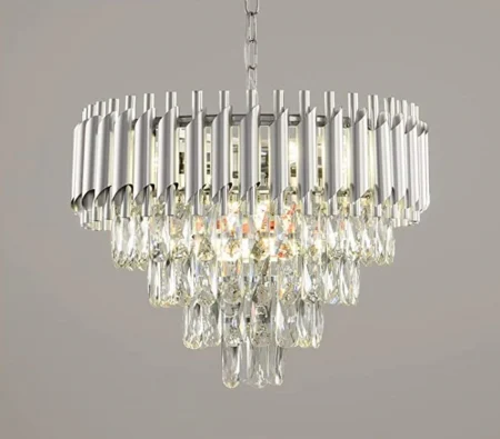 LUSTRE - Lustră 98142/800 CH, 16xE14, Cristale K9, 80 cm, Argintiu, Clasic & Modern