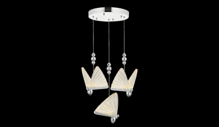 LUSTRE - Lustră LED 985/3 CH, 36W, Argintie, Formă de Fluture, 3 Tipuri de Lumină, Înălțime Reglabilă