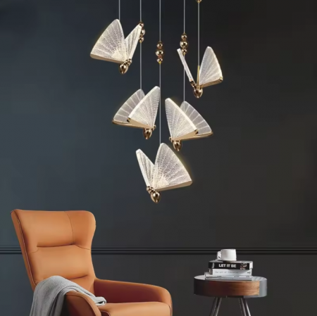 LUSTRE - Lustră 985/5 Fluture, LED reglabil, 5 pendule aurii