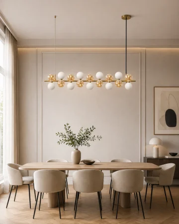 LUSTRE - Lustră aurie 5090/27, 27 becuri G9, sticlă alb/auriu, 120 cm