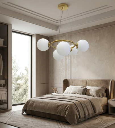 LUSTRE - Lustră auriu/alb 2332/5, 5 becuri E27, 60 cm diametru