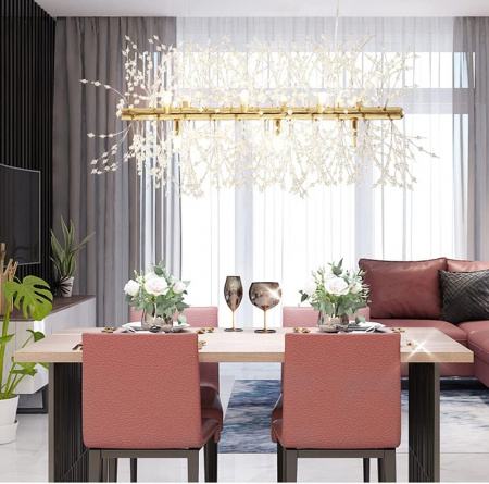 LUSTRE - Lustră decorativă 2405/720 cu 9 becuri G9, metal și mărgele cristal, finisaj crom/auriu, 72 cm