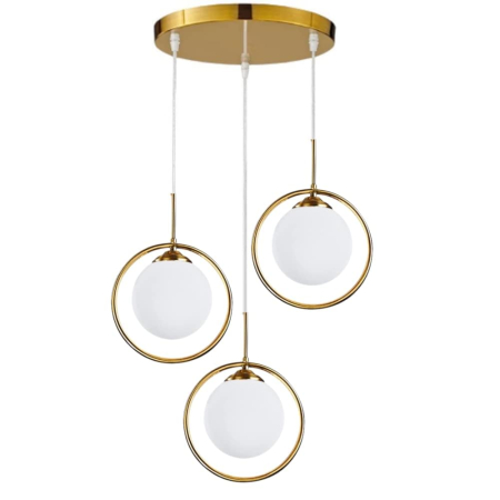 Lustră design contemporan 1122/3 GD+WH cu inele aurii și globuri din sticlă alb mat, 3 x E27 [1]
